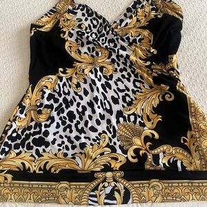 Black and Gold Print Halter Top